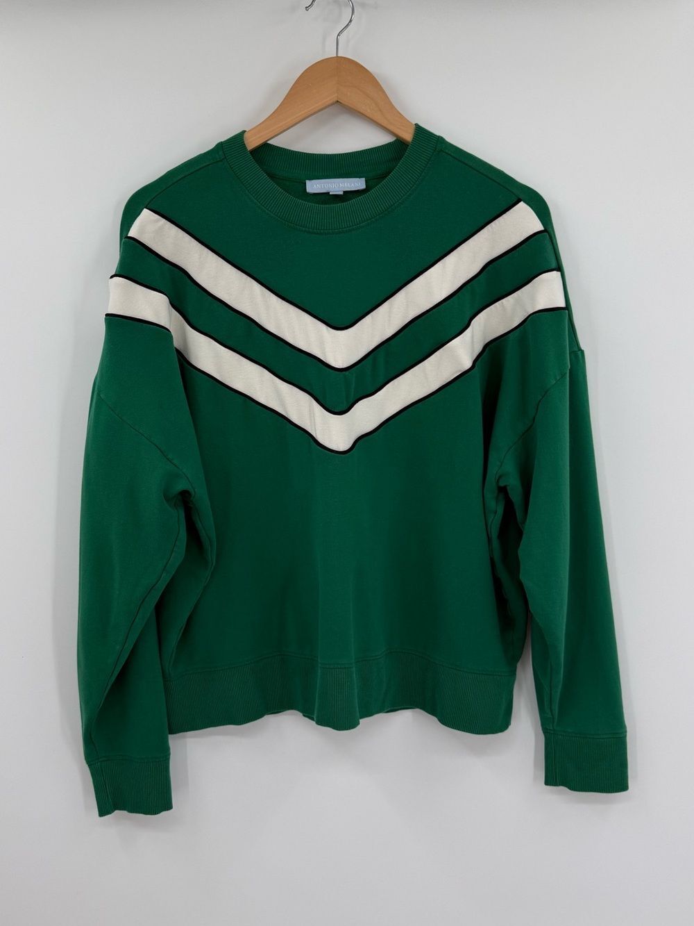Antonio Melani Chevron Stripe Crewneck Sweatshirt | Green | Medium